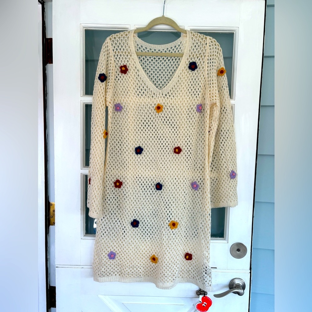 Crocheted Dress with pop of Colorful Flowers